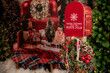 Santa post,  Christmas decoration with christmas tree and lights