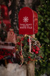 Post for the Santa Claus, Christmas decoration with christmas tree and lights
