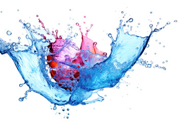 Blue and red water splash isolated on white background