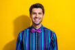 © deagreez - Portrait of satisfied optimistic positive guy dressed stylish shirt bow tie smile on camera isolated on bright yellow color background
