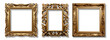 Set of Decorative antique gold frames of square shape with elegant carved decoration, isolated on transparent background, generative ai
