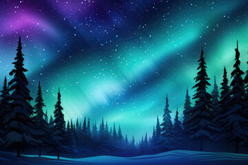 Wall Mural - Borealis polar northern night landscape winter arctic snow sky aurora