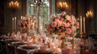 Elegant wedding table arrangement with flowers and candles