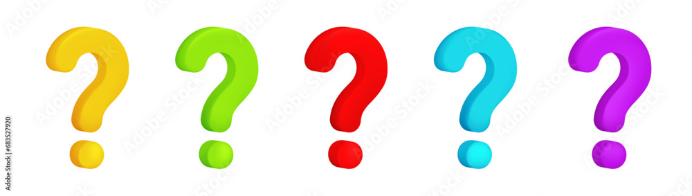 3D question mark cartoon child icon. Colored exclamation mark