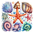 Rozgwiazda i muszle morskie ilustracja