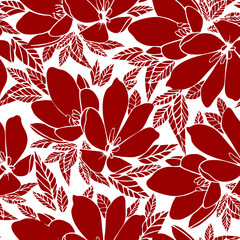 Wall Mural - asymmetrical seamless floral red outline pattern on white background, design, background