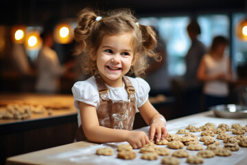 Poster - a child's baking class where kids learn to make their own cookies. concept of culinary education. ge