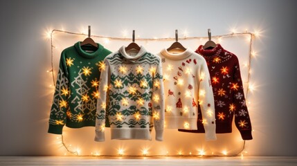 Canvas Print - A row of sweaters hanging on a clothes line