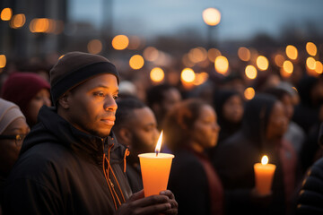 Canvas Print - A candlelight vigil at a MLK Day event, promoting unity and peace. Concept of reflection and solidarity. Generative Ai.