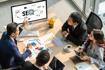 Poster - seo search engine optimization for modish e-commerce and online retail business showing on computer 