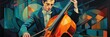 painting of a man is playing cello, in the style of dreamlike illustration, dynamic cubism, generative AI