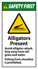 Wall Mural - Alligator Warning Sign, Danger - Alligators Present, Avoid Alligator Attack, Stay Away, Fishing From Shoreline is Prohibited