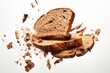 Sensational Shot: Unleashed Bread Takes Flight in a Surreal White Background! Generative AI