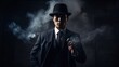 Handsome Asian Gangster Mafia Man in smoky studio shoot 