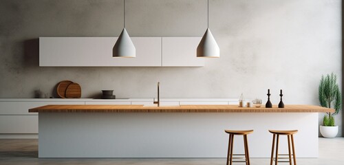 Wall Mural - A minimalist kitchen island with pendant lights.