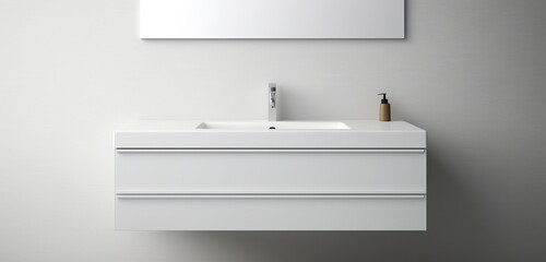 Wall Mural - A minimalist bathroom vanity with a single sink.