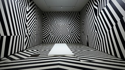 Sticker - An optical illusion wall design creating a sense of depth and movement through geometric shapes and patterns.