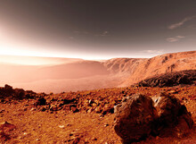 Mars: A Barren Landscape With A Rocky Desert Under The Cosmic Sky