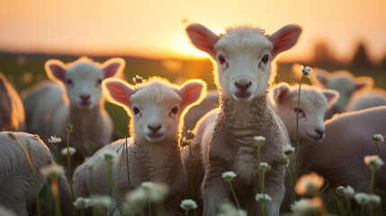 Wall Mural - sheep and lambs HD 8K wallpaper Stock Photographic Image 