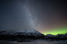 Milky Way And Auroras Over The Talkeetna Mountain Range