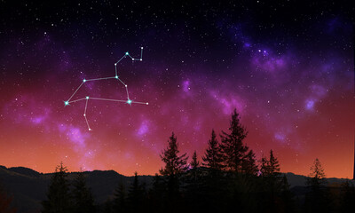 Wall Mural - Lion (Leo) constellation in starry sky over mountains at night