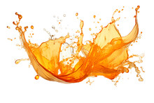 Powerful Explosion Of Splash Orange Water, White Lighting On White Isolated Background