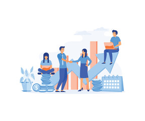 Wall Mural - Business growth.  Partnership, teamwork, startup collaboration, target business, landing page template. flat vector modern illustration 