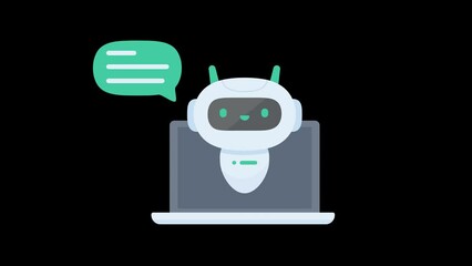Poster - Robot on laptop screen talking to customer Automated message response system concept