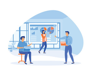 Poster - Office workers are studying the analysis of the evolutionary scale.  flat vector modern illustration 