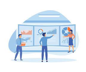 Poster - data analysis concept. teamwork of business analysts on holographic charts and diagrams of sales man
