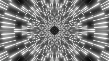 Poster - Flying through the glowing neon digital tunnel in outer space. Design. Alien space ship interior.