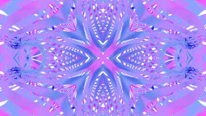 Poster - A 3D animated movement through an enlightened cross shaped sci fi tunnel. Design. Calm and relaxing mandala pattern.