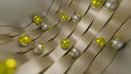 Poster - Metallic balls rolling on bending flat stripes. Design. Spheres rolling in opposite direction.