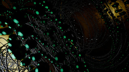 Aufkleber - Abstract animated tangled lines and small spheres. Design. Rotating complex structure.