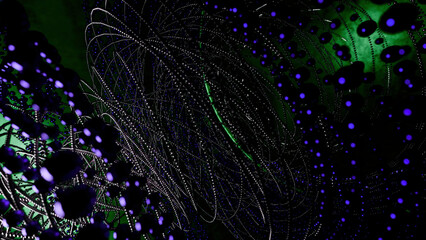 Aufkleber - Abstract animated tangled lines and small spheres. Design. Rotating complex structure.