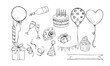 © nikagraphic - birthday party handdrawn illustration engraving