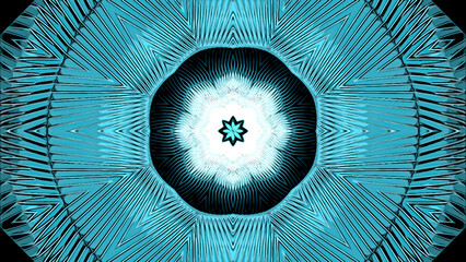 Poster - Blue metal glow of waving rings. Design. Round silhouettes and pulsating core.