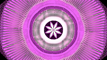 Poster - Abstract pink moving rings with a small blinking flower in the middle. Design. Shimmering mandala pattern.