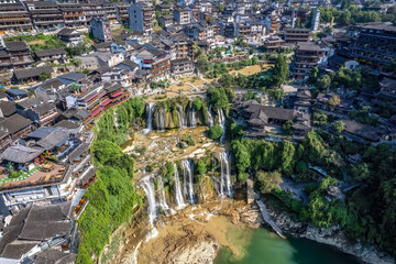 Wall Mural - Village on China Waterfall-Furong Town