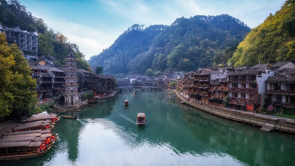 Wall Mural - Beautiful scenery of Fenghuang ancient town