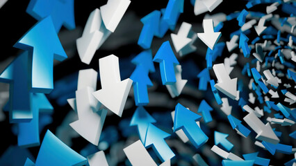 Poster - Abstract spinning colorful 3D arrows. Design. Concept of finding the way.