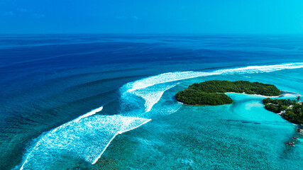 Aerial view of Beach Wave water in the Tropical summer island with  sandy beach background