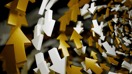 Aufkleber - 3D arrows flying in a circle, concept of corporate business and stock market data. Design. Whirl of pointing arrows.