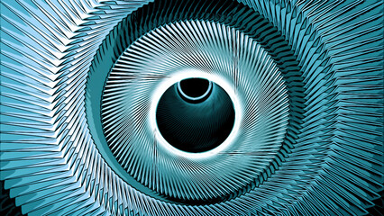 Poster - Blue metal glow of waving rings. Design. Round silhouettes and pulsating core.