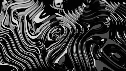 Poster - Dark grey smooth liquid waves abstract background. Design. Glowing black and white lines.