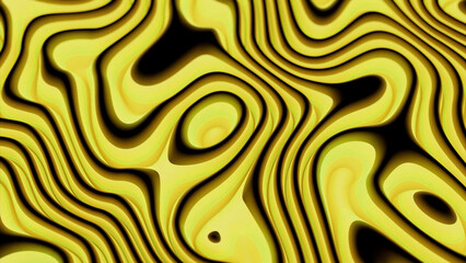 Poster - Background animation with yellow and black liquid waves. Design. Wasp or bee style op art swirl.