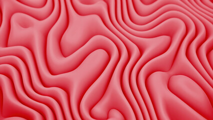 Poster - Coral color wavy background. Design. Meditating soft flexible lines.