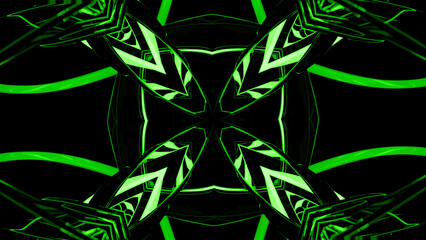 Poster - Beautiful abstract tunnel with neon light moving figures. Design. Optical illusion, concept of sci fi.
