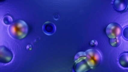 Poster - Abstract falling drops of water on a blue background. Design. Cartoon style, colorful round shaped drops.