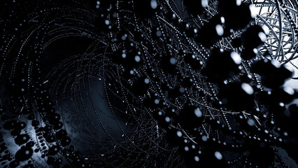 Aufkleber - Spinning wild technological tornado. Design. Twisted metal wires and spheres.